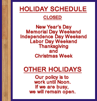 Holiday Schedule
